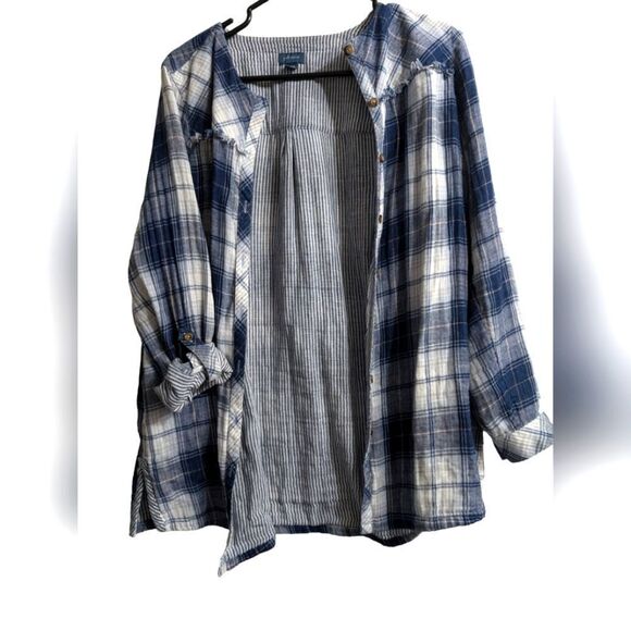 Cotton gauze plaid airy button down tunic shirt size s - Picture 3 of 12